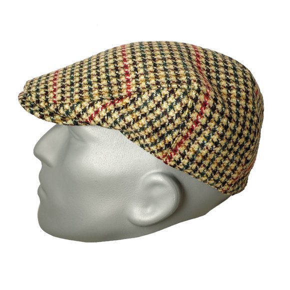 Men's Kirby Genuine British Wool Tweed Cap ZH043-2A RED/BLACK/GREEN - PICK SIZE - Picture 6 of 11